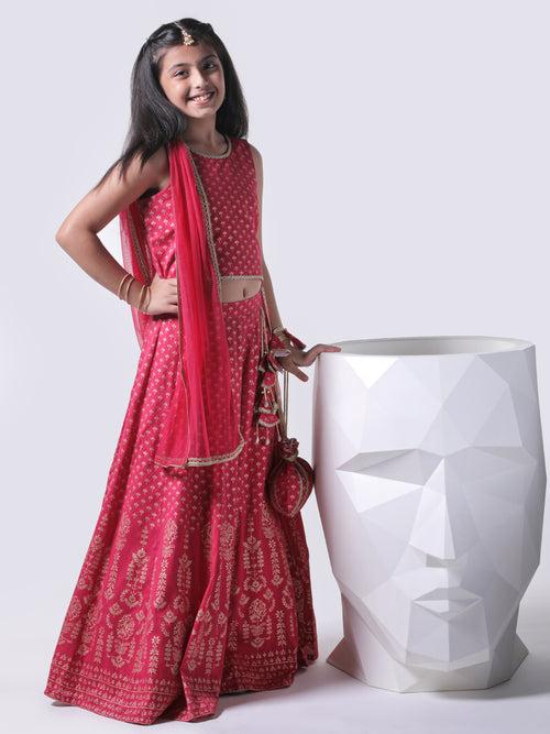 Pink Foil Lehenga Set