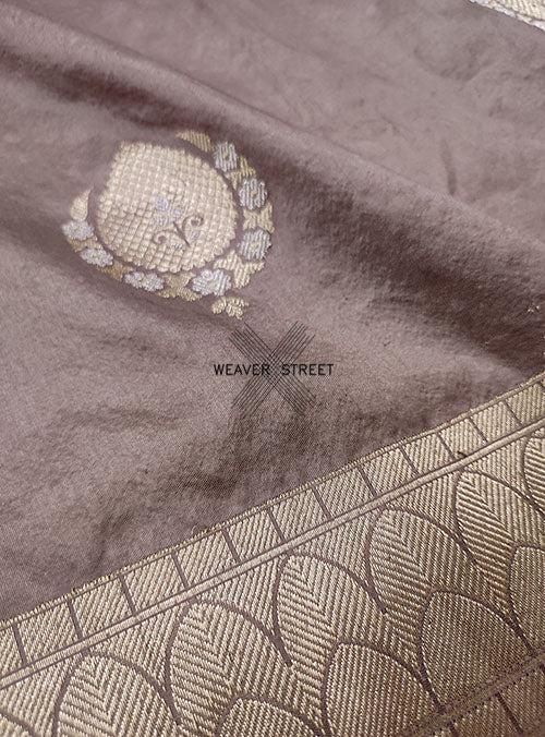 Earthy Grey Katan silk Handwoven Banarasi saree with alfi Kadwa buta