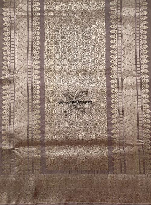 Earthy Grey Katan silk Handwoven Banarasi saree with alfi Kadwa buta