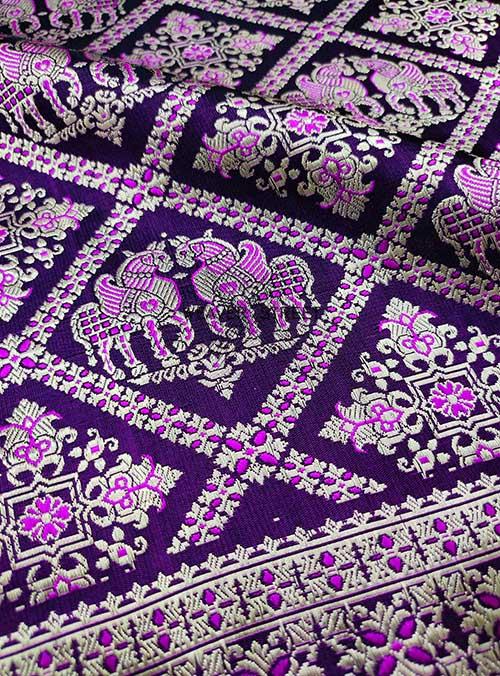 Purple Katan silk Handwoven Banarasi saree with Horse pair Brocade jaal