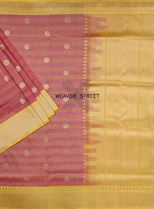 Red Pink Cotton Tissue Handwoven Banarasi Saree with round kadwa buta
