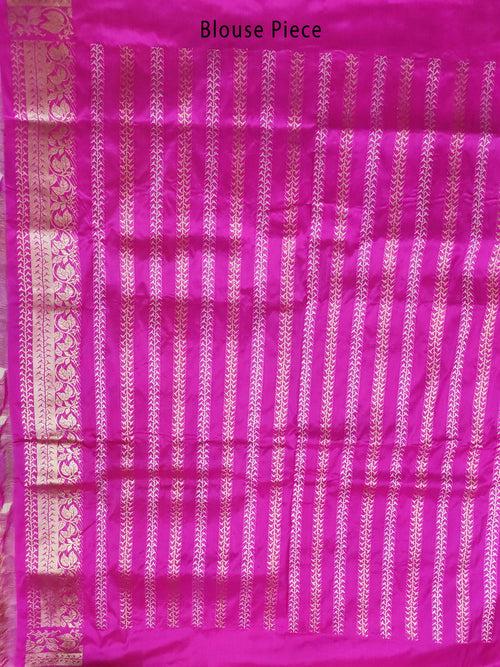 Pink Katan silk handloom Banarasi saree with tulsi plant kadwa boota