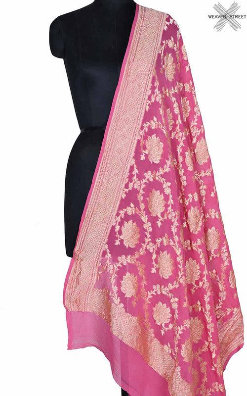 Pink khaddi georgette Banarasi dupatta with flower jaal