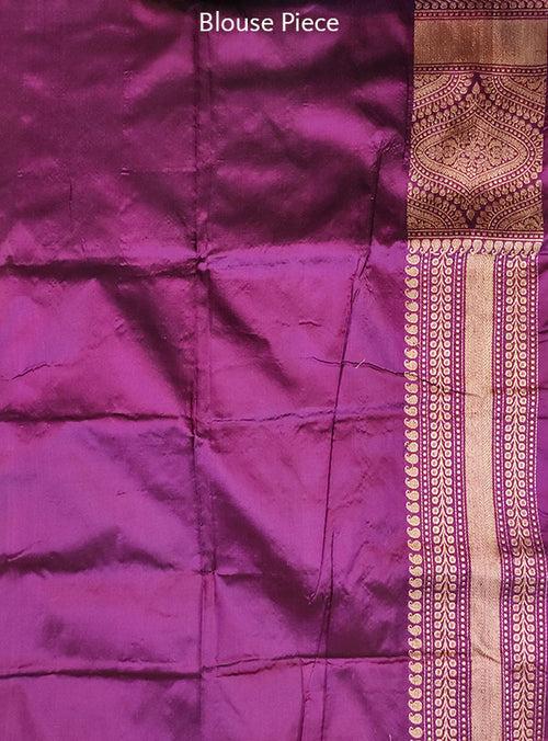 Purple Katan silk handloom Banarasi saree with stylized boota