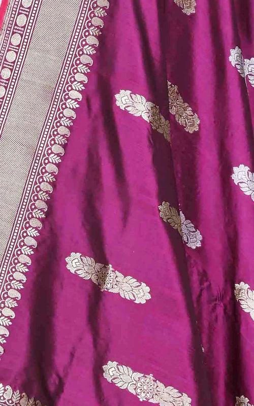 Purple katan silk Banarasi dupatta with stylized sona rupa boota