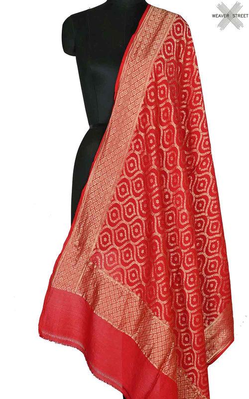 Red muga silk Banarasi dupatta with ogee jaal