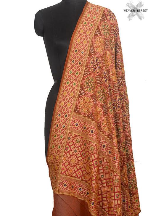 Rust Patola weave khaddi Georgette Heavy Bandhani Dupatta