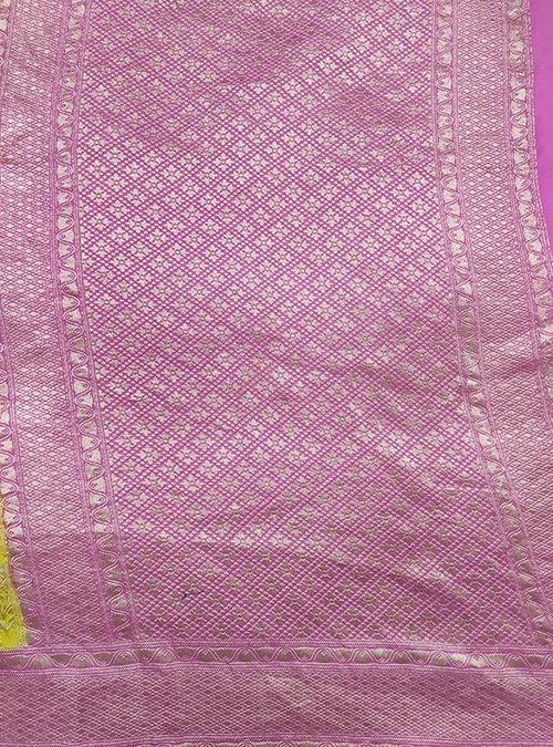 Yellow Khaddi georgette handwoven Banarasi saree with flower boota jaal