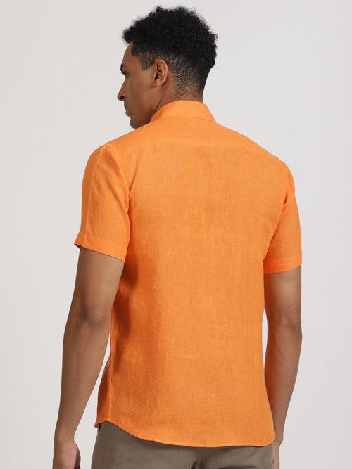 Harvey - Men's Pure Linen Half Sleeve Shirt - Beer Orange | Rescue