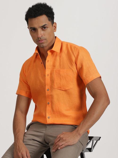 Harvey - Men's Pure Linen Half Sleeve Shirt - Beer Orange | Rescue