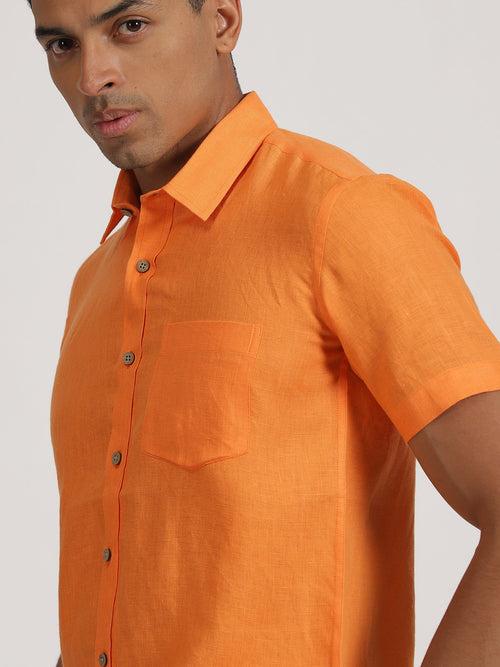 Harvey - Men's Pure Linen Half Sleeve Shirt - Beer Orange | Rescue