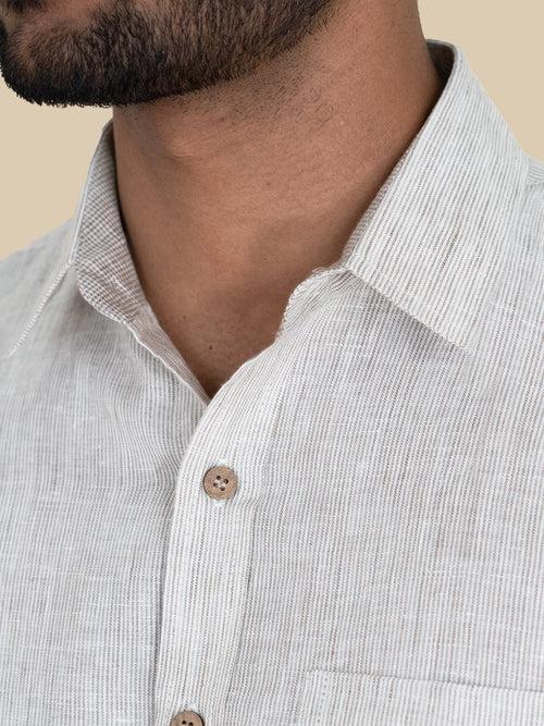 Amanto- Pure Linen Pinstriped Full Sleeve Shirt - Ecru | Rescue