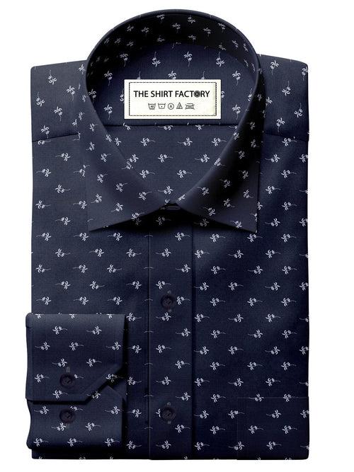 Men's Premium Cotton Printed Shirt - Light Navy (1145)