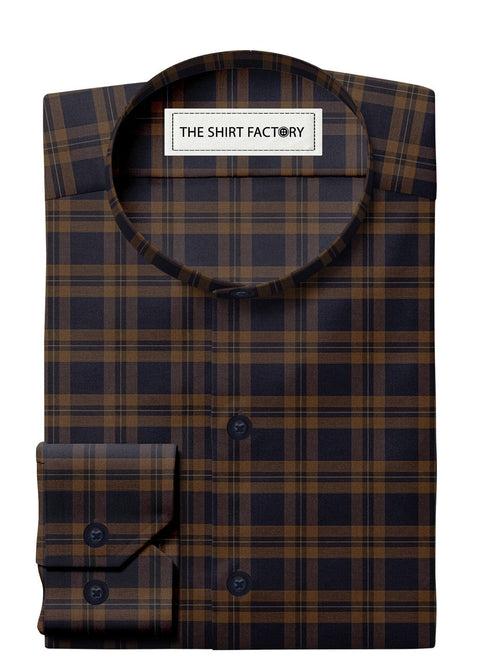 Customized Shirt Made to Order from Premium Cotton Navy Blue and Brown Plaid Checks - CUS-10052