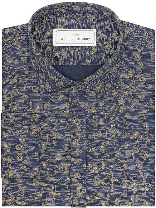 Men's 100% Cotton Printed Shirt - Navy Blue (0419)