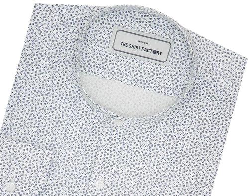 Men's 100% Cotton Printed Shirt with Mandarin Collar - White (0831-MAN)