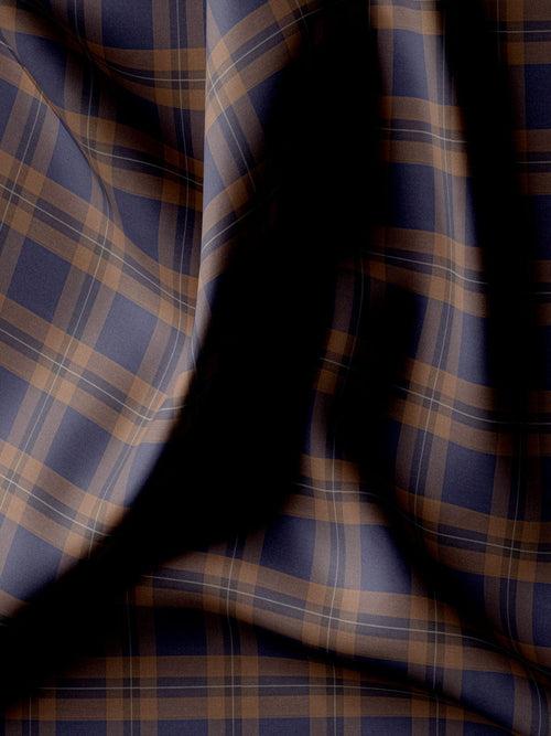 Customized Shirt Made to Order from Premium Cotton Navy Blue and Brown Plaid Checks - CUS-10052