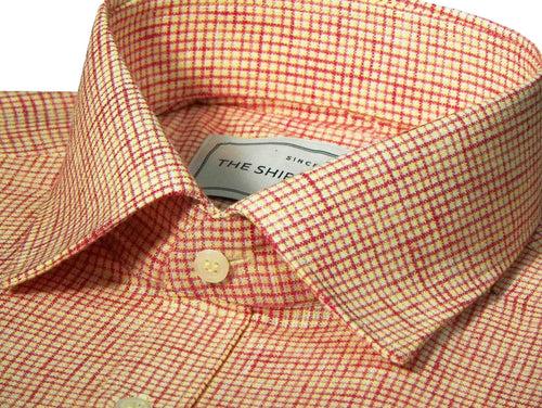 Men's Cotton Blend Micro Check Shirt - Orange (0783)