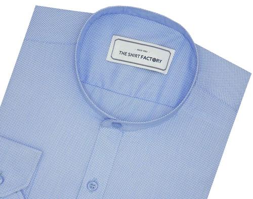 Cotton Plain Dobby Shirt with Mandarin Chinese Collar for Men Blue (0788-MAN)