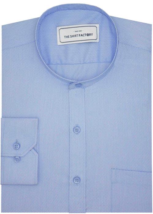 Cotton Plain Dobby Shirt with Mandarin Chinese Collar for Men Blue (0788-MAN)