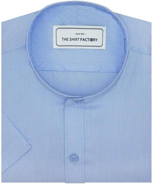 Cotton Plain Dobby Shirt with Mandarin Chinese Collar for Men Blue (0788-MAN)