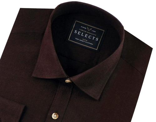 Selects Linen Cotton Blended Plain Shirt - Deep Brown (0586)