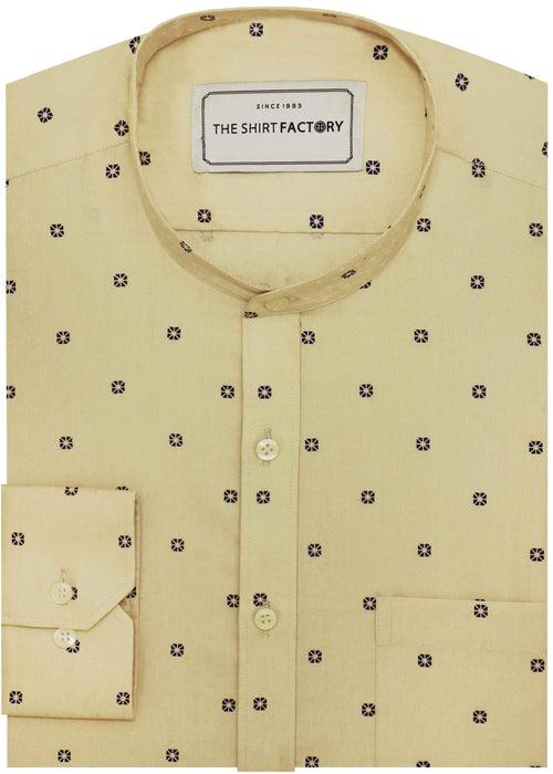 Men's 100% Cotton Dobby Printed Shirt with Mandarin Collar - Beige (0338-MAN)