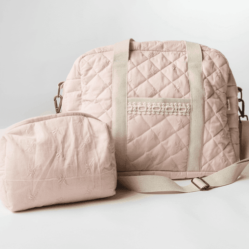 Dusty Pink Quilted Diaper Bag (100% Cotton)