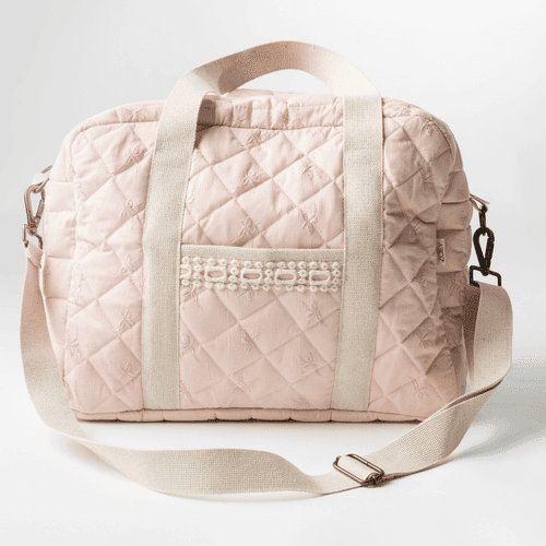 Dusty Pink Quilted Diaper Bag (100% Cotton)