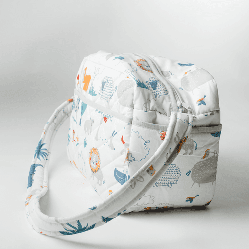 Happy Animal Tribe Diaper Bag (100% Cotton with diamond Quilting)