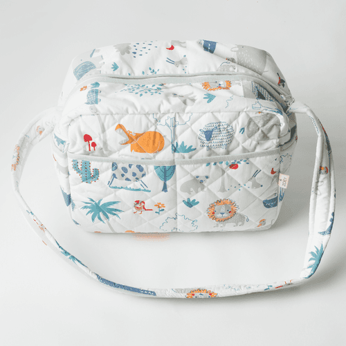 Happy Animal Tribe Diaper Bag (100% Cotton with diamond Quilting)