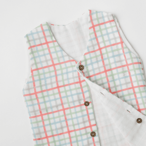 Set of 3 Newborn Muslin Vests (Pink, Checks, White)