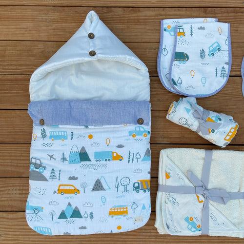 Hospital Bag Must Haves Combo - Little Campers Theme (total 16 Muslin Items)