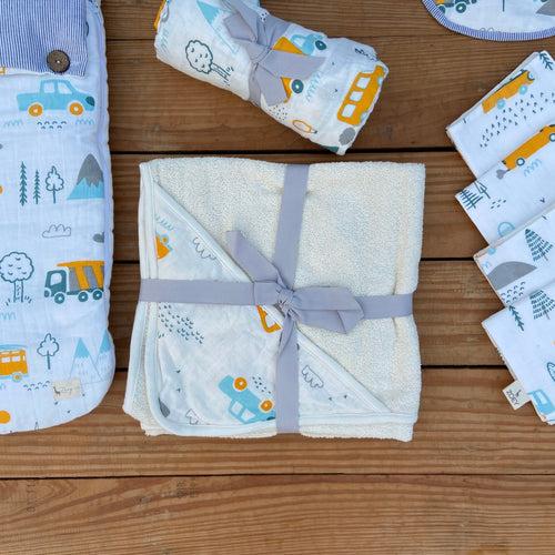 Hospital Bag Must Haves Combo - Little Campers Theme (total 16 Muslin Items)