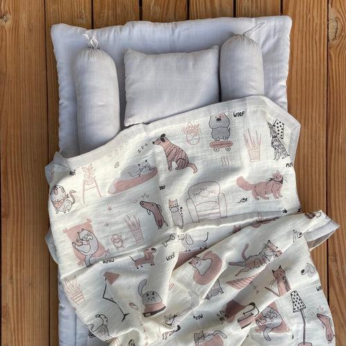 Woofles & Purrito Mini Bedding Set (Organic Muslin 0-1 Year)