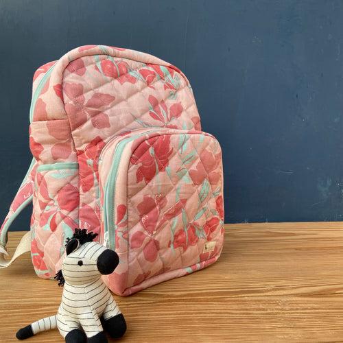 Oriental Lilies Backpack Diaper Bag (100% Cotton with diamond Quilting)