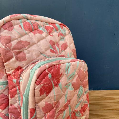 Oriental Lilies Backpack Diaper Bag (100% Cotton with diamond Quilting)
