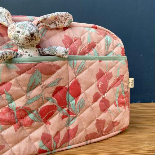 Oriental Lilies Diaper Bag (100% Cotton with diamond Quilting)