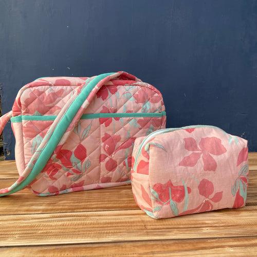 Oriental Lilies Diaper Bag (100% Cotton with diamond Quilting)
