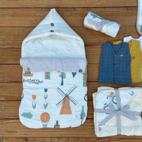 Hospital Bag Must Haves Combo - Amsterdam Theme (total 16 Muslin Items)