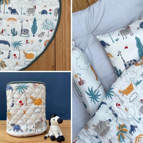 Super Combo - Happy Animal Tribe Bedding Set + Playmat + Storage Basket