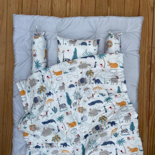 Super Combo - Happy Animal Tribe Bedding Set + Playmat + Storage Basket