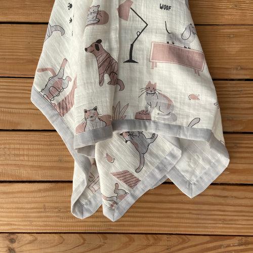 Woofles & Purrito Muslin Blanket (Two-Layer Dohar),GOTS Certified,90x120 Cms