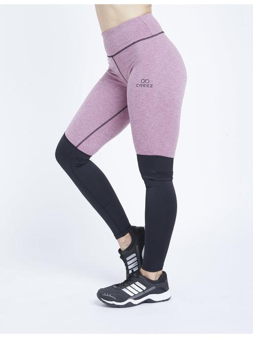 Essential Color Block Mauve Black Full Length Leggings