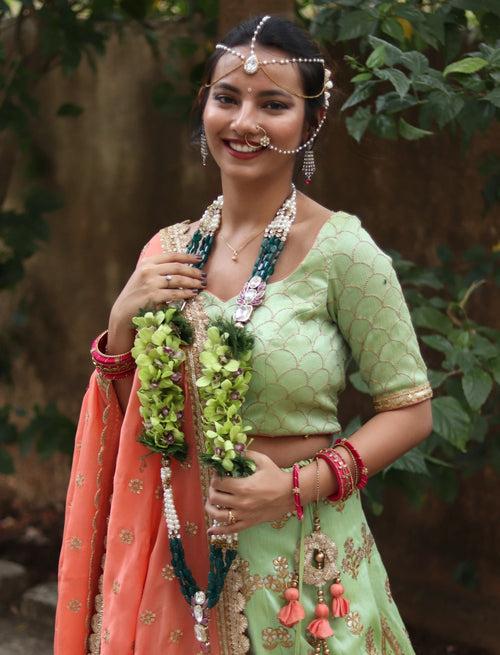 Fresh Flower Varmala made with pearls, semi-precious stones and Orchids