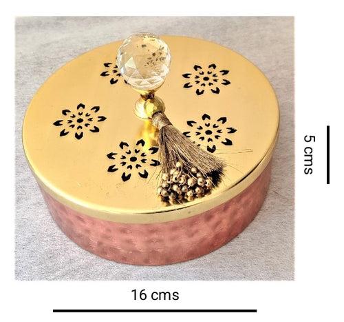 Scented Candle In Flat Copper Box With Crystal Knob