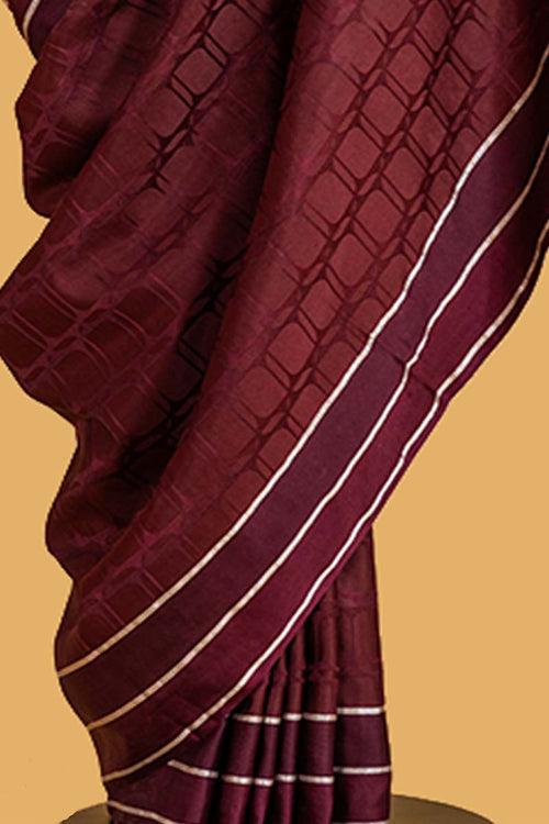 Wine Banarasi Jaamdani Satin Silk Sari