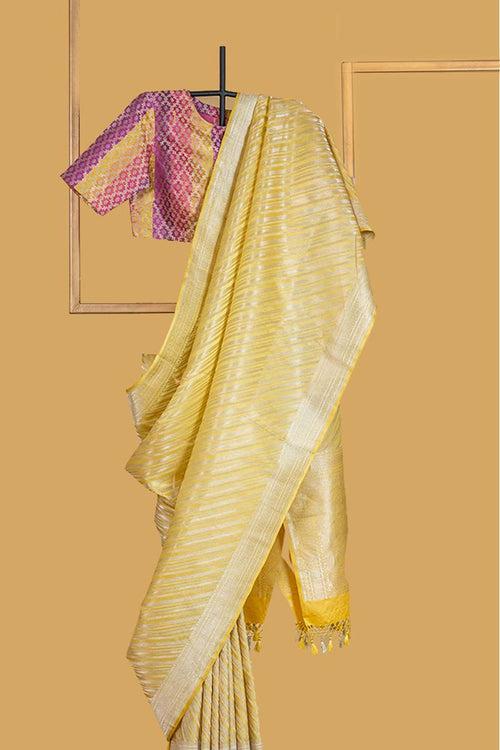 Yellow Banarasi Satin-Silk Sari