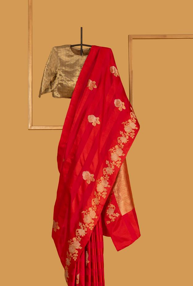 Red Rani Banarasi Silk Sari