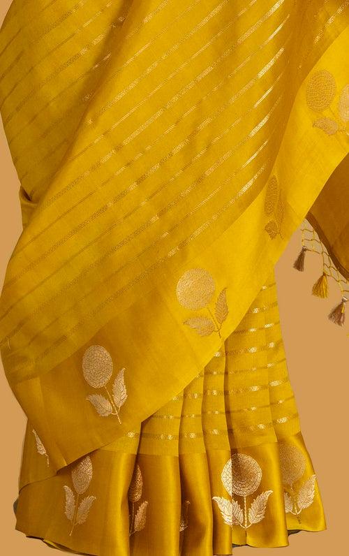 Mustard Banarasi Silk Sari